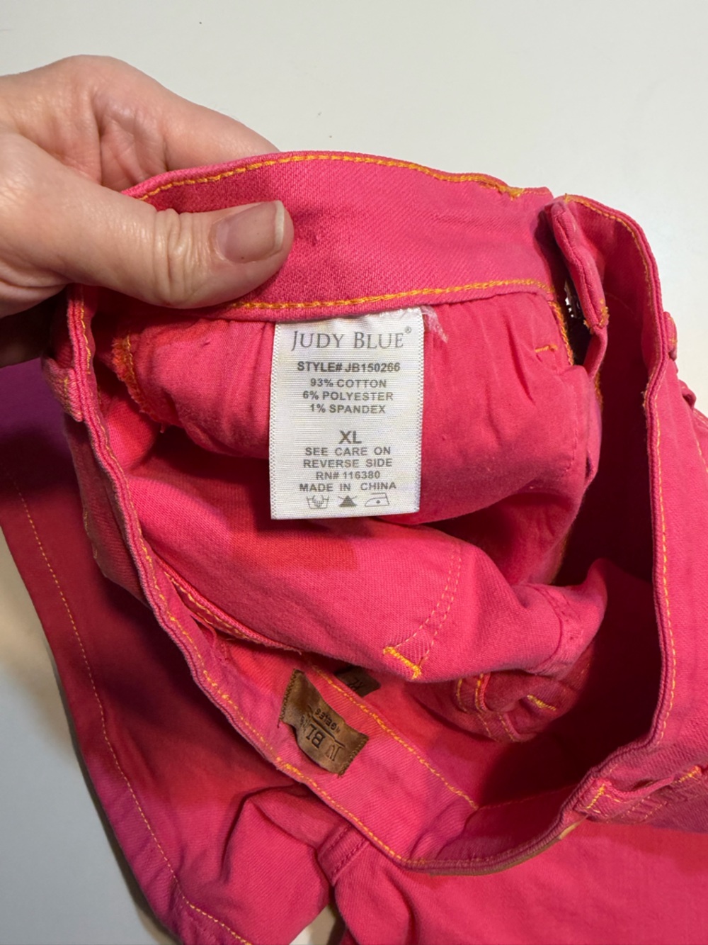 Judy Blue XL pink Jean shorts yellow stitching - Picture 8 of 9